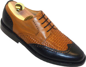 ParWest Shoe - #81141 - Woven Cognac & Black Calf Wing Tip & Heel
